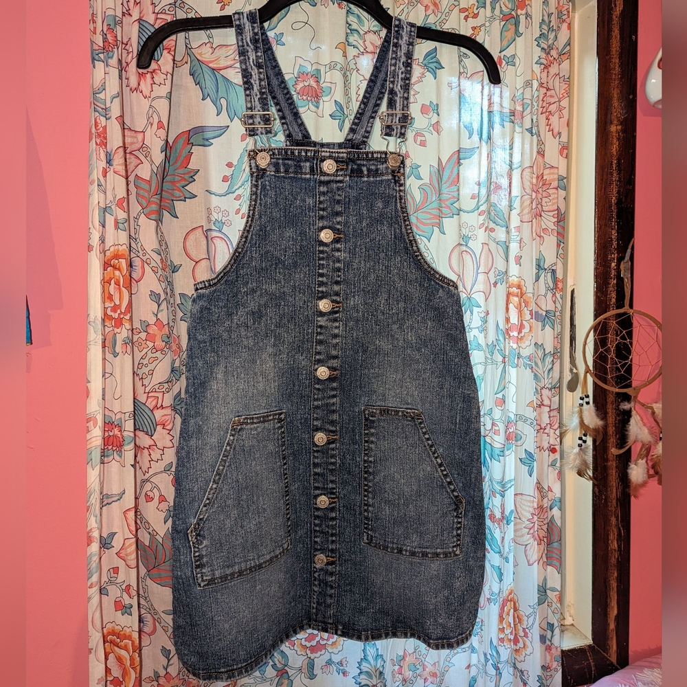 Jean light wash romper skirt overalls girls size 10-12